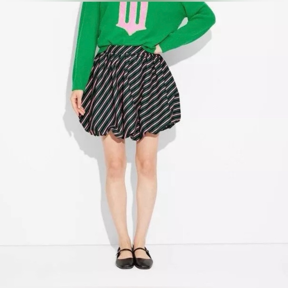 Paul Tazewell Wicked Bubble Mini Skirt Black Green Pink Stripes Size XL NWT